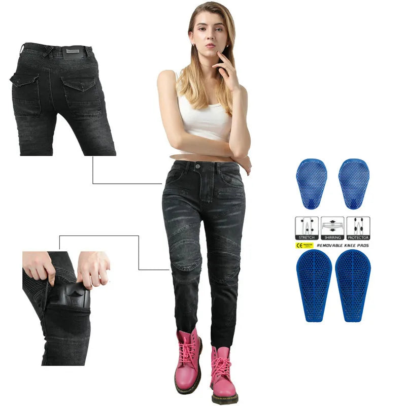 Camo Dual Spring Summer Riding Collection Women Moto Pants Classic Denim Motorcycle Female Pants Motocicleta Elastic Fit Jeans