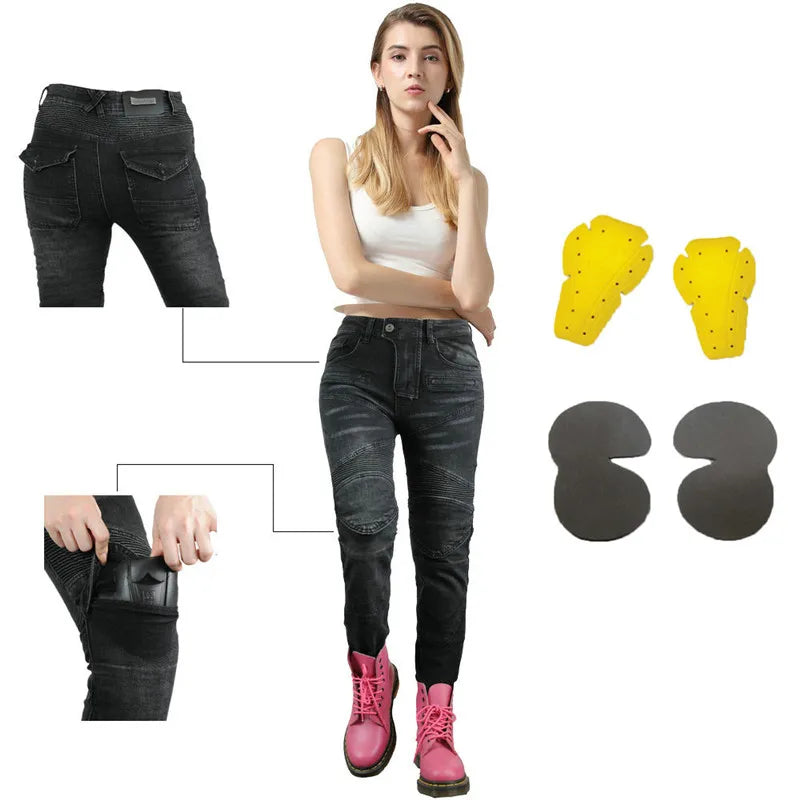 Camo Dual Spring Summer Riding Collection Women Moto Pants Classic Denim Motorcycle Female Pants Motocicleta Elastic Fit Jeans