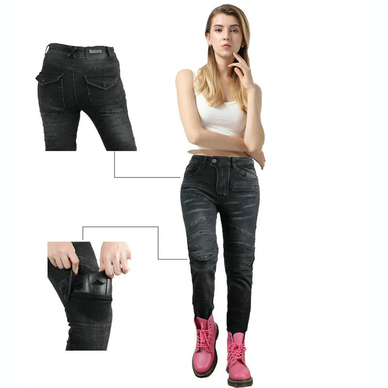 Camo Dual Spring Summer Riding Collection Women Moto Pants Classic Denim Motorcycle Female Pants Motocicleta Elastic Fit Jeans