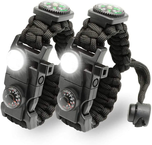 21 in 1 Adjustable Paracord Survival Bracelet, Tactical Emergency Gear Kit Includes SOS Flashlight Compass Thermometer Whistle