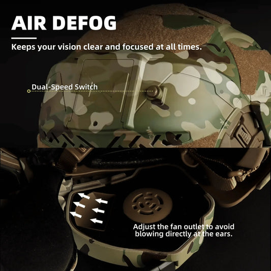Airsoft Helmet Assault 2 with Headset Anti-Fog Fan Replaceable Lens NV Stand, Tactical Equipment Gear for Airsoft CS Cosplay